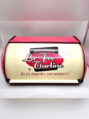 Small Red & Cream Vintage Style Drum-shaped Bread Box, NWOT